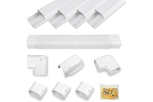 MOOITEK 5" 17Ft PVC Decorative Line Set Cover Kit for Ductless Mini Split Air Conditioners 17FT Line Set Cover for Heat Pump System and Central AC(Total Length 17Ft), White