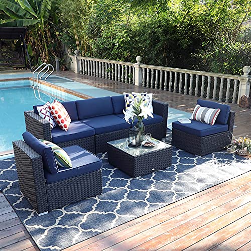 PHI VILLA Outdoor Patio Furniture Sets Rattan Wicker Patio Sectional