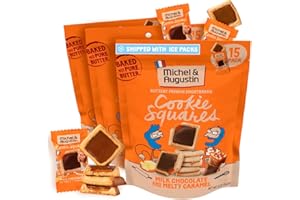 MICHEL & AUGUSTIN Michel et Augustin Cookies, Individually Wrapped Snacks, 3 Pack, Gourmet Milk Chocolate & Caramel Shortbread, 15 French Butter Cookies per bag