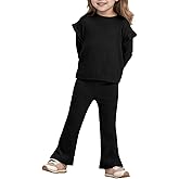 Yousify Girls 2 Piece Outfits Kids Casual Ribbed Knit Long Sleeve Shirts and Flare Pants Clothing Sets 5-14 Years