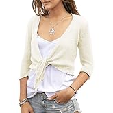 YeMgSiP Women's Tie Front Shrug 3/4 Sleeve Bolero Sheer Knotted Lightweight Cardigan Sweaters Short Shawl Tops