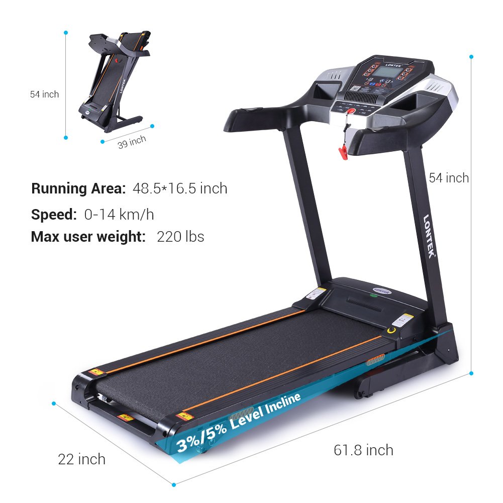 Lontek T500 Electric Treadmill, Easy Folding System, 3 Inclines