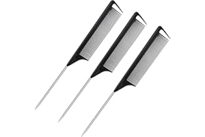 RABETLY Hair Rat Tail Combs 3PCS, Metal Carbon Parting Rat Tail Combs for Women, Girls for Curly, Braiding, Styling Hair (Black)