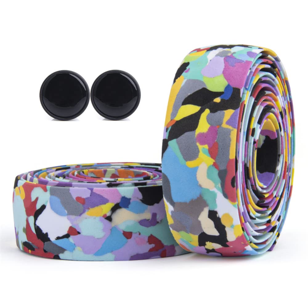Bike Handlebar Tapes, 2 Rollers EVA Bicycle Bar Tape, Road Bike Handle Straps with Handlebar Plugs, Non-slip Shock-absorbing Cycling Handle Wraps for Road Bike Urban Bikes MTB Bicycles camouflage