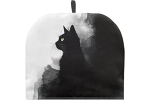 PJHEQOXE Ink Painting Cat Tea Cozy for Teapot Dome Teapot Cover with Handle Dust Cover Kitchen Kettle Dust Cover Can Hung and Folded Decorative Kitchen for Holiday （Black）