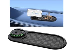 TNAIYH Multifunctional Car Anti-Slip Pad, 3 in 1 Rotatable Non-Slip Vehicle Dashboard Mat with Phone Holder & Temporary Parking Number, Dash Storage Pad for Key Gadget, Universal Fit (Grey/Black)