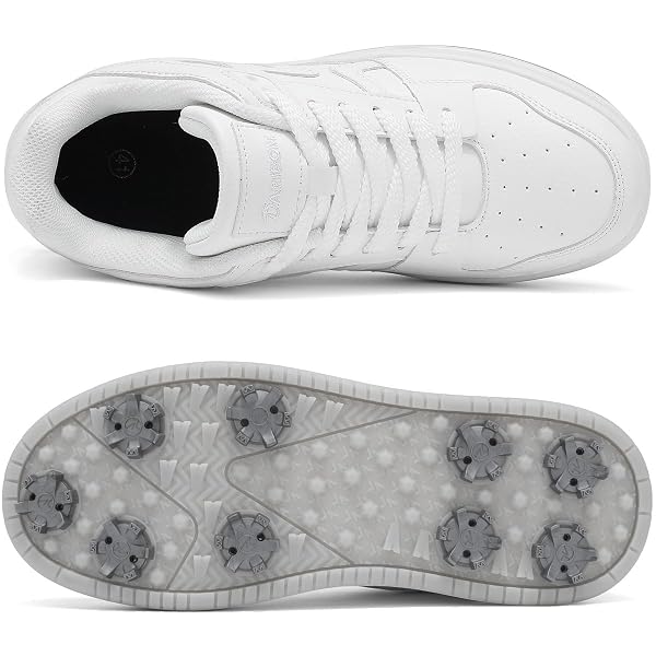 DARIBOM GOLF SHOES MENS WOMENS, SPIKED, WATERPROOF, CUSHIONING GOLF SPORT SNEAKERS (WHITE,44)