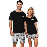 SPKPKEY Matching Pajamas for Couples Cotton Lounge Set Short Sleeve Tops and Shorts Soft Sleepwear S-XXL