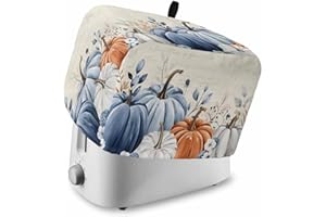 VERSOTILAHOME Blue Gray Pumpkin Fall Toaster Cover 2 Slice, Thanksgiving Botanical Dustproof Bakeware Oven Protector with Top Hook, Autumn Beige Waterproof Small Kitchen Appliance Toasters Dust Cover, 12"x7.5"x8"