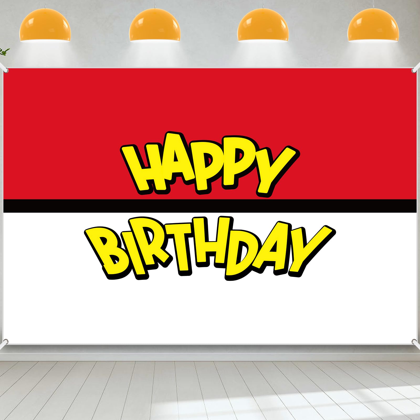 Photo 1 of Red White Cartoon Happy Birthday Backdrop, 4.92x3.28ft Banner Party Decor Supplies for Baby Shower Boy Girl Birthday Home