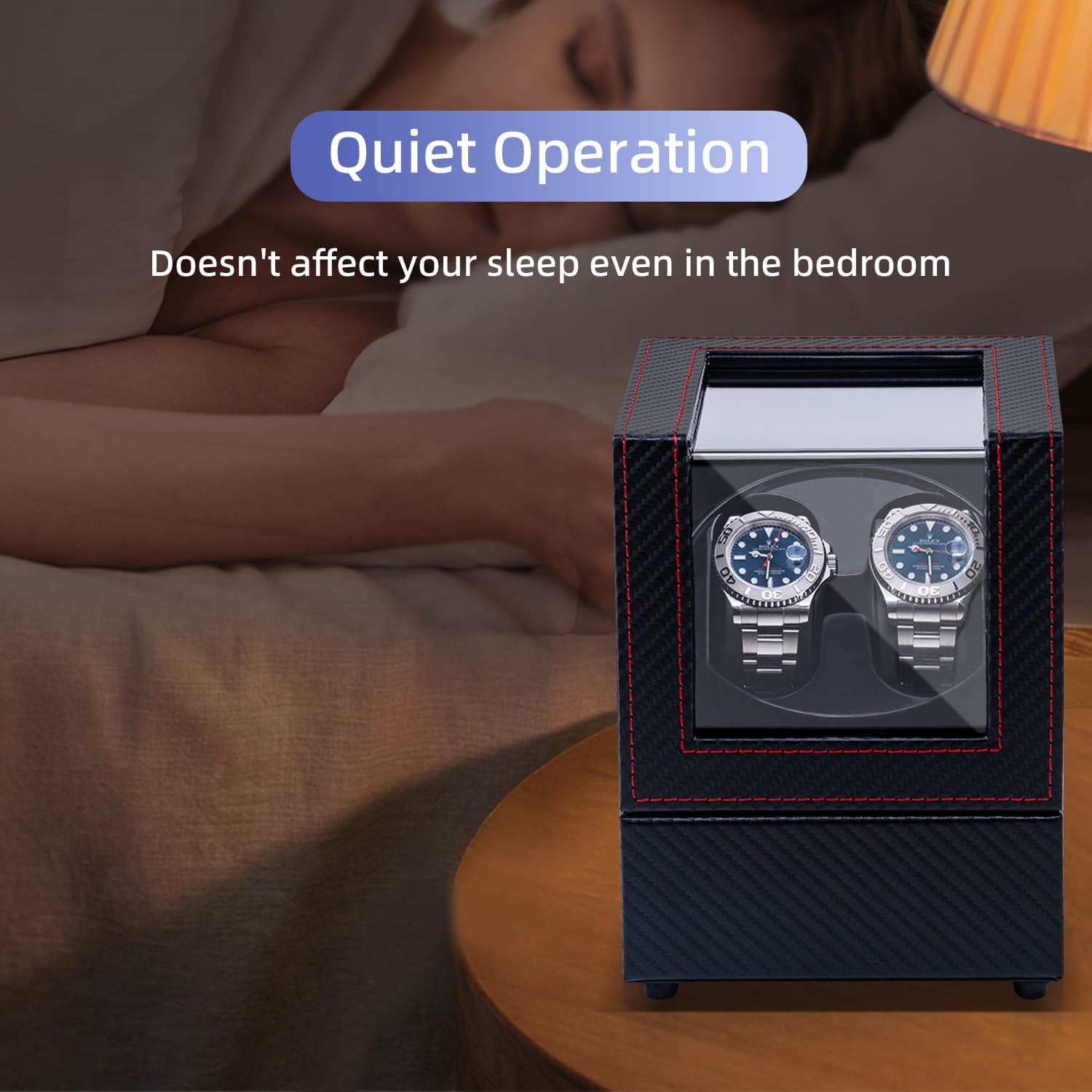 Mcbazel Watch Winder for Automatic Watches, Double Automatic Watch Winder Box with Quiet Japan-made Motor, 2 Slots Watch Display Storage Rotation Wrist watch Box (Black Carbon Fiber Leather)