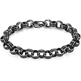 HZMAN 8.5In Circular Link Bracelet for Men, 8mm Width, Retro Stainless Steel Wrist Bracelets