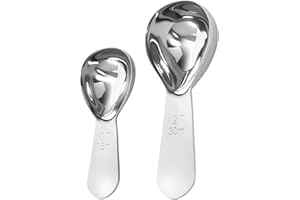 2Pcs Coffee Scoops, Premium 18/8 Stainless Steel Coffee Spoons, Set of 2 Short Handled (1 Tablespoon & 2 Tablespoon) Coffee Measuring Spoon for Ground Coffee, Tea and Powder by ES NATAURA