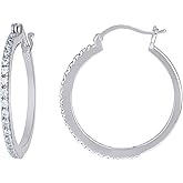 Sterling Silver Womens Cubic Zirconia Single Row Huggie Hoop Earrings