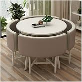 Cjiaxin Modern Round Table &amp; 4 Leather Chairs, Army Green, 80cm (31in) Table Diameter, Suitable for Various Scenes