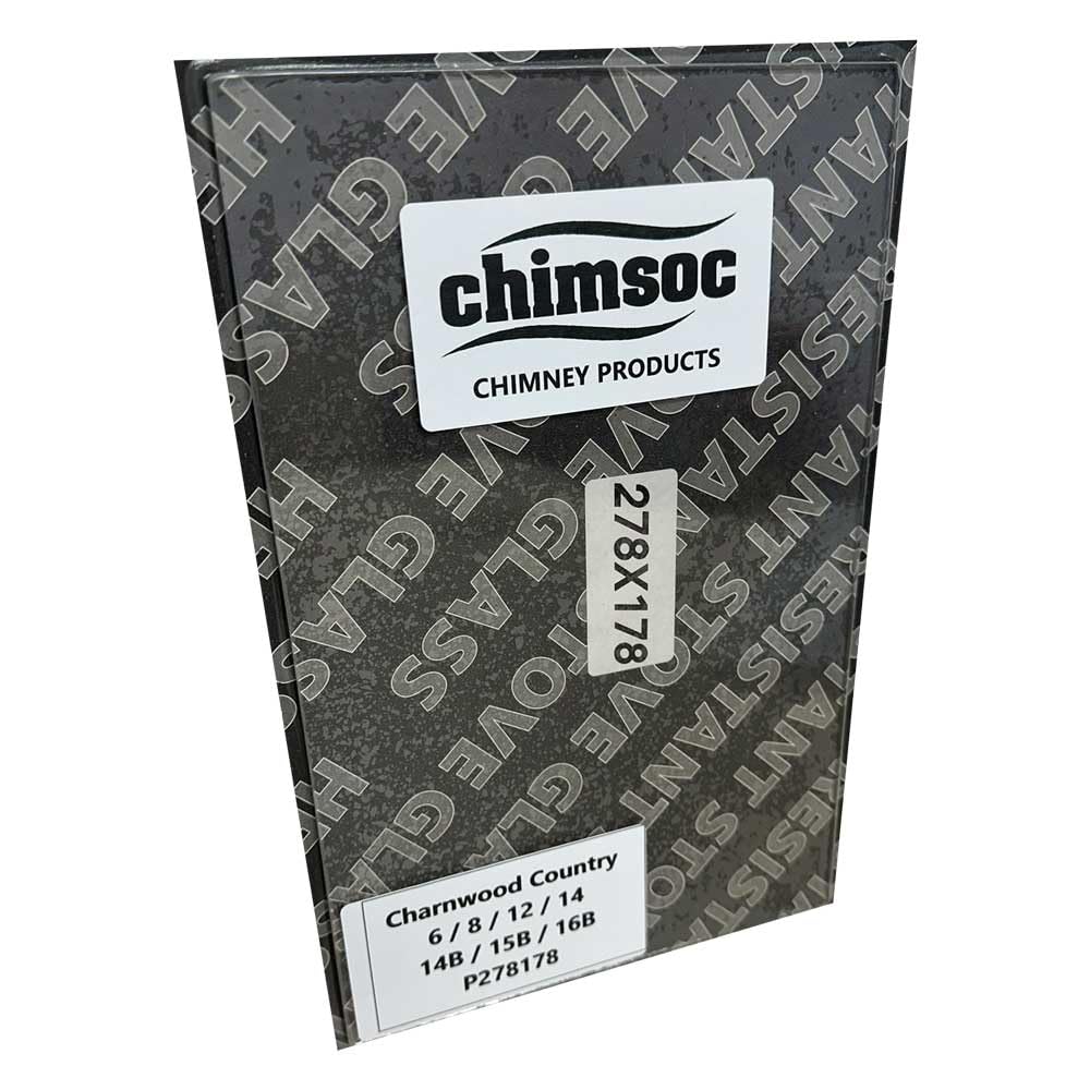 Chimsoc Replacement Stove Glass - Charnwood Country 6, 8, 12, 14, 14B, 15B, 16B (278mm x 178mm Rectangular)