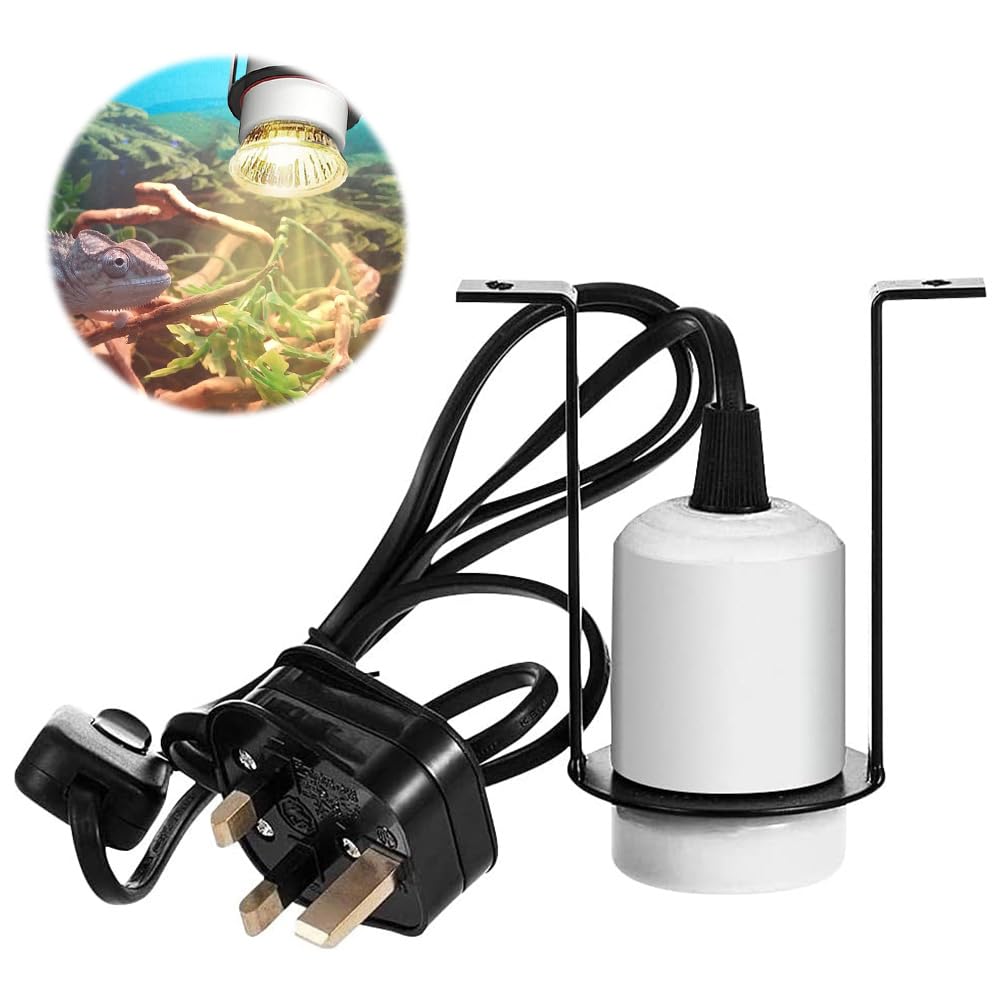 Lotvic Reptile Heat Lamp Holder, E27 300W Ceramic Bulb Holder, Ceramic Pet Heater Bracket, Heat Lamp Socket with On/Off Switch, Heat Lamp Holder for Lizard Turtle Snake Reptile (No Bulbs)