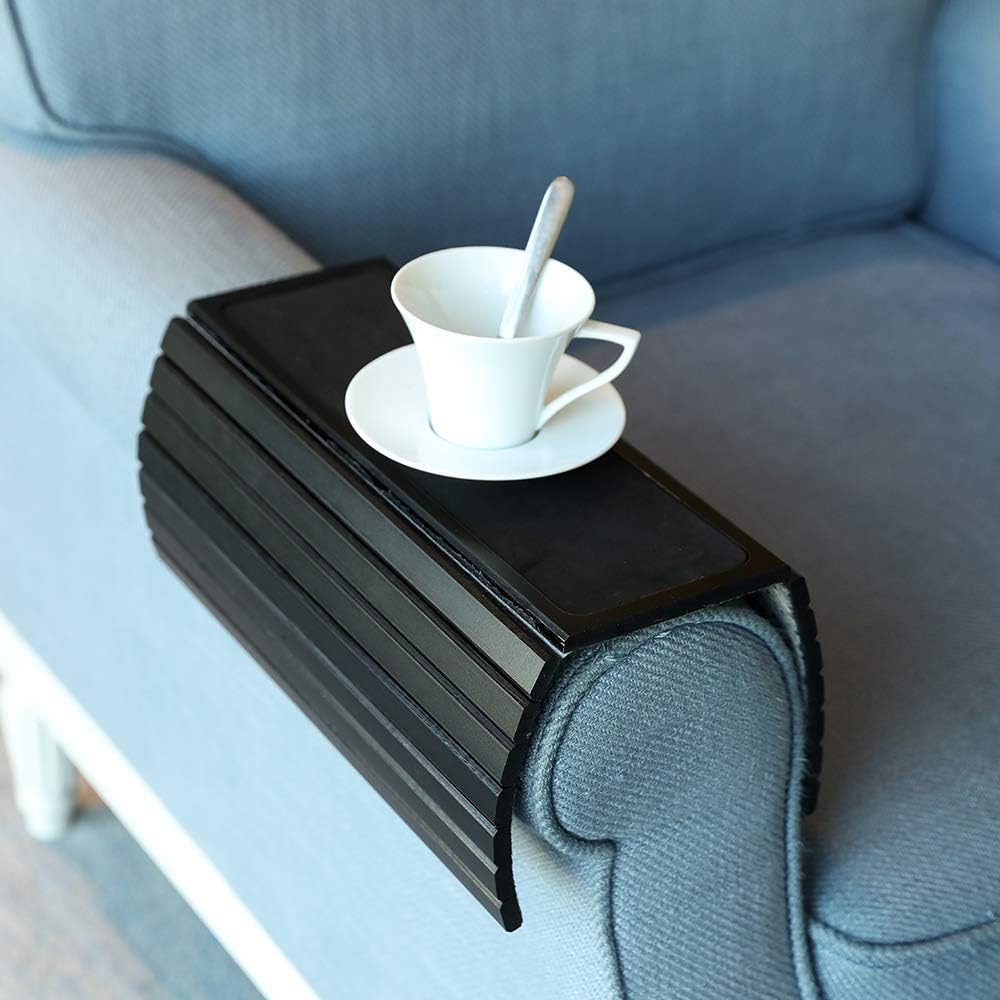 GEHE Sofa Arm Tray Table for Couch Flexible/Foldable Sofa Tray Couch arm Table Perfect for Drinks Snacks Remote Control or Phone Great arm Tray for Couch armrest (Black): Kitchen & Dining