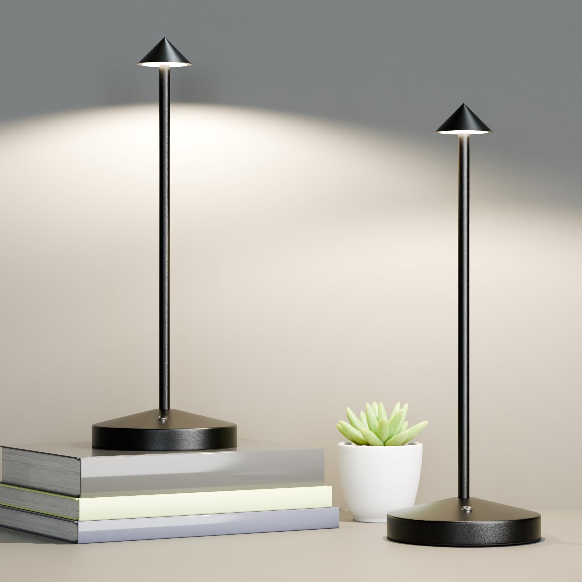 Photo 1 of 2Pack Cordless Table Lamp, Rechargeable Battery Operated Lamp 4000mAh with 3 Color Light Stepless Dimming Portable LED Desk Touch Table Lamp for Restaurant Nightstand Bedroom Living Room Black