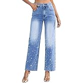 Pearl Jeans for Women High Waisted Straight Wide Leg Denim Pants Casual Baggy Boyfriend Trousers