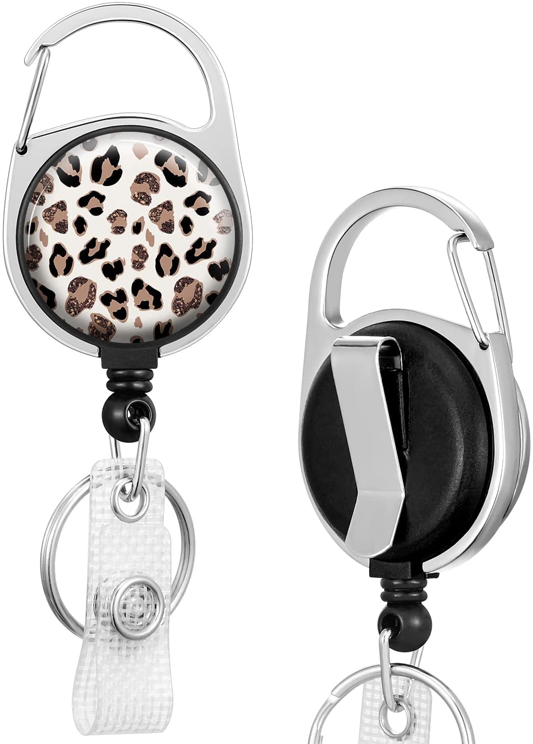 Photo 1 of Badge Reels Holder Retractable Keychain Heavy Duty with ID Clip for Key Card Name Tag Classic Leopard Pattern Nurse Work Office Key Retractor Leash Black Metal Carabiner Belt Clip ZJK837
