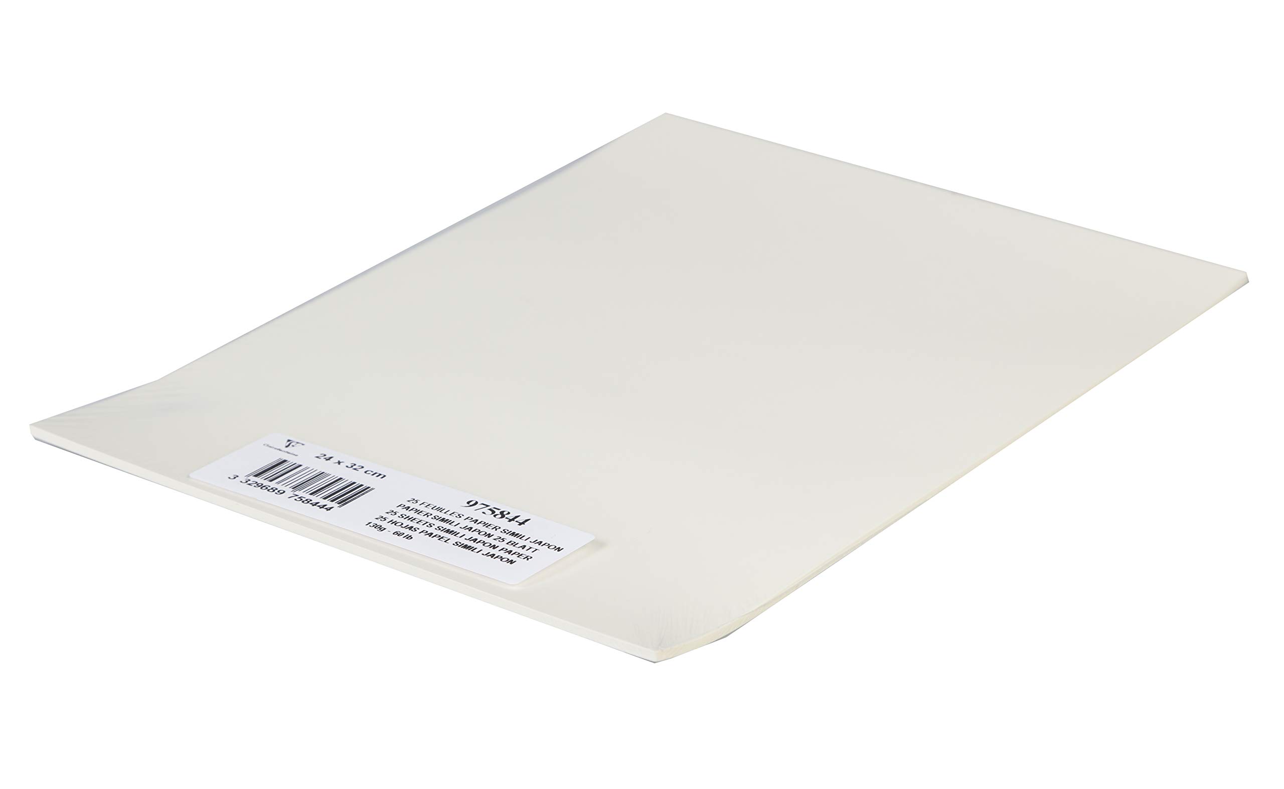 Clairefontaine - Ref 975844C - Simili Japon Paper Sheets (25 Sheets) - 24 x 32cm in Size, 130gsm 100% Pure Cellulose Ivory Paper, Acid Free, pH Neutral