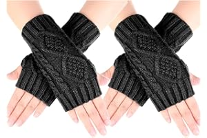 Novawo Womens Winter Arm Warmers Warm Fingerless Gloves Hand Crochet