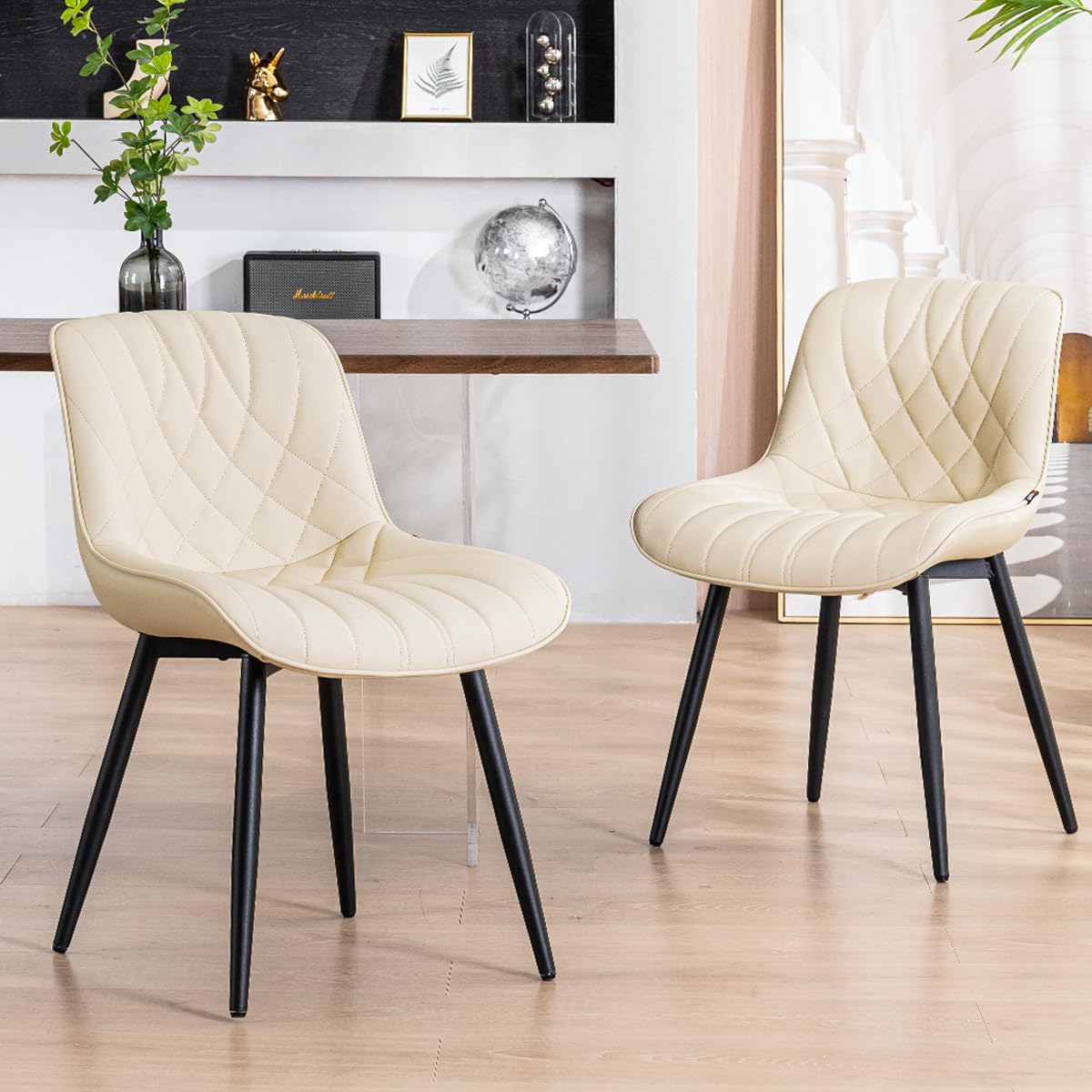 Photo 1 of YOUNUOKE Dining Chairs Set of 2 Mid Century Modern Kitchen Chair Comfortable Upholstered Faux Leather Dinner Chairs for Kitchen Dining Room, Beige