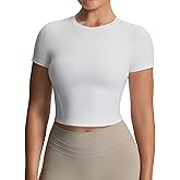 Aoxjox Women's Workout Short Sleeve T-Shirts Crew Neck Baby Tee Without Padded Athletic Gym Yoga Crop Tops