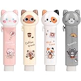 PANDENNER Retractable Pencil Eraser, Cute Erasers,Cat Eraser,Suitable for School Home Office Supplies, 4Pcs (Eraser-cat)