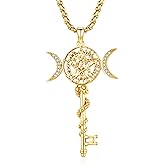 DRINSPER Hecate Key Necklace Hekate Triple Moon Goddess Pentagram Wheel Key Pendant 925 Sterling Silver Hecate Wiccan Pagan Magic Witchcraft Tetragrammaton Amulet Jewelry Gifts for Women Men
