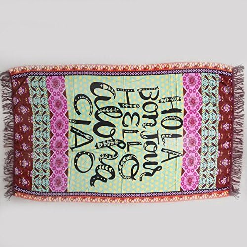 India Bohemian Tapestry Tassel Beach Throw Rectangle Mandala Towel Yoga Mat (HOLA(GREEN BOTTOM))