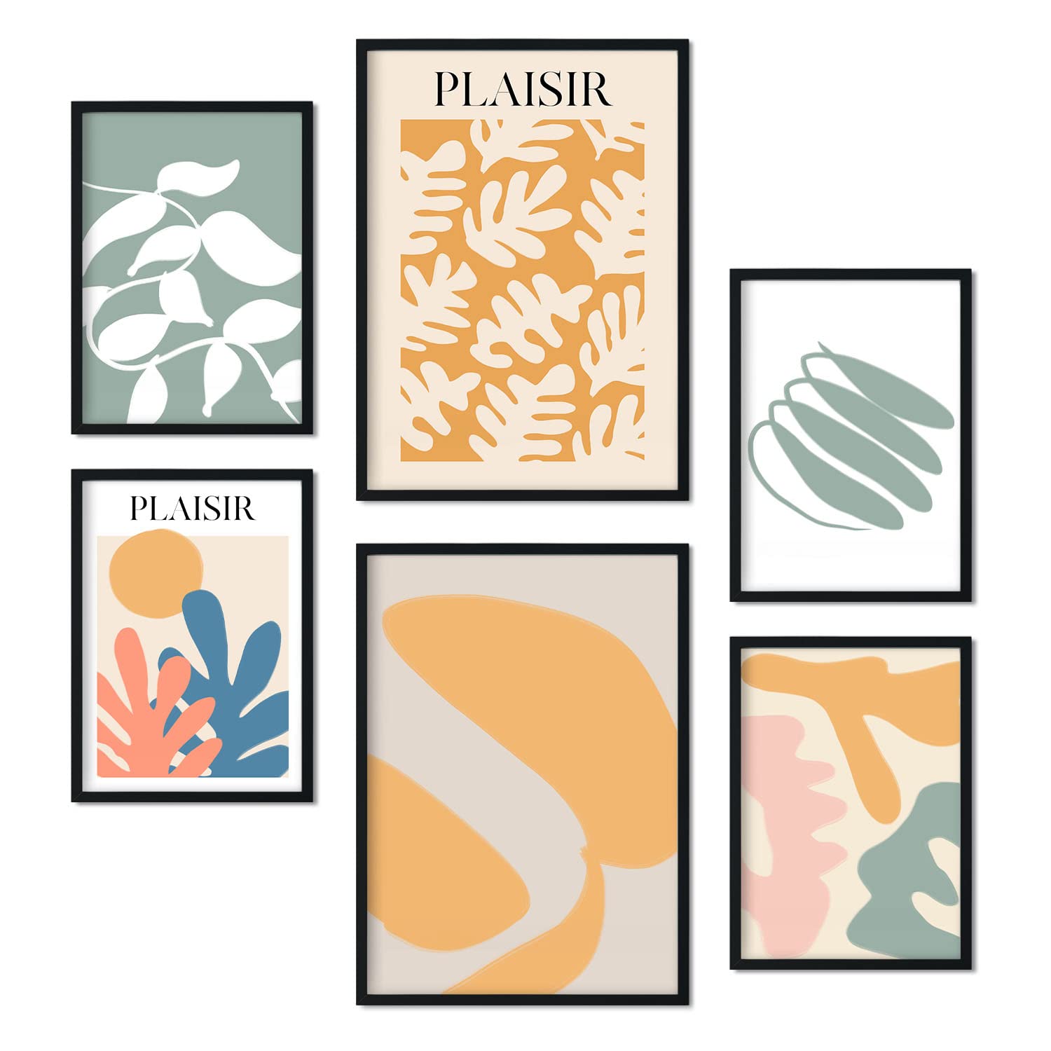 Nacnic Set of 6 posters Modern Mustard. Collection of posters in collage aesthetic for interior decoration. Sizes A3 and A4. Frameless.