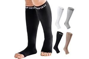 EVOPLECI Medical Knee High Wide Calf Open Toe Varicose Veins Compression Socks for Women& Men 20-30 Mmhg, Toeless Support Hose Plus Size Compression Stockings Soothe Relief Circulation and Swelling
