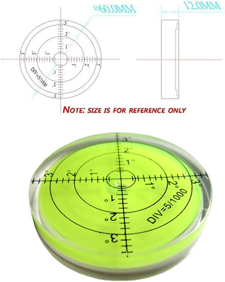 umei High Precision Horizontal Bubble Acrylic Case Bullseye Spirit Bubble Surface Level Round Inclinometers for Surveying Instruments and Tribrachs 60mm,Accuracy 15'/2 (Green) 60x12mm - Image 3