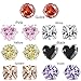 XZP Multicolored Zirconia Stud Earrings for Women Jewelry Gift,Stainless Steel Pin,Week Use,Colorful Stud Earrings Set 7 Pairs 5-8mm