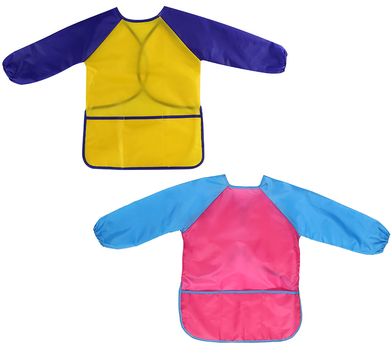 Liutufy Kids Painting Apron with Long Sleeves and Pockets, Art Smock for Children Arts and Crafts (Rose+Yellow Apron-M)