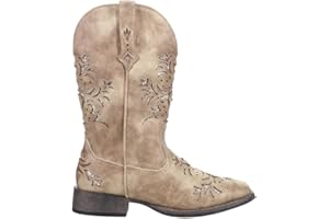 ROPER Womens Kennedy Glitter Tooled Inlay Square Toe Pull On Casual Boots Mid Calf Low Heel 1-2" - Brown