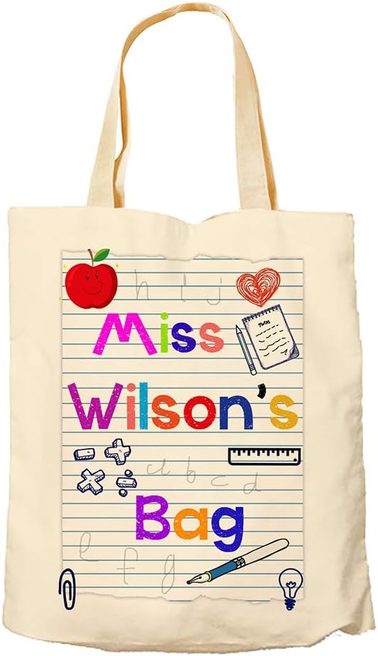 Personalised Teacher Themed Tote Bag-End of Term Gift Teachers Appreciation Present Cotton Shopping Bag.