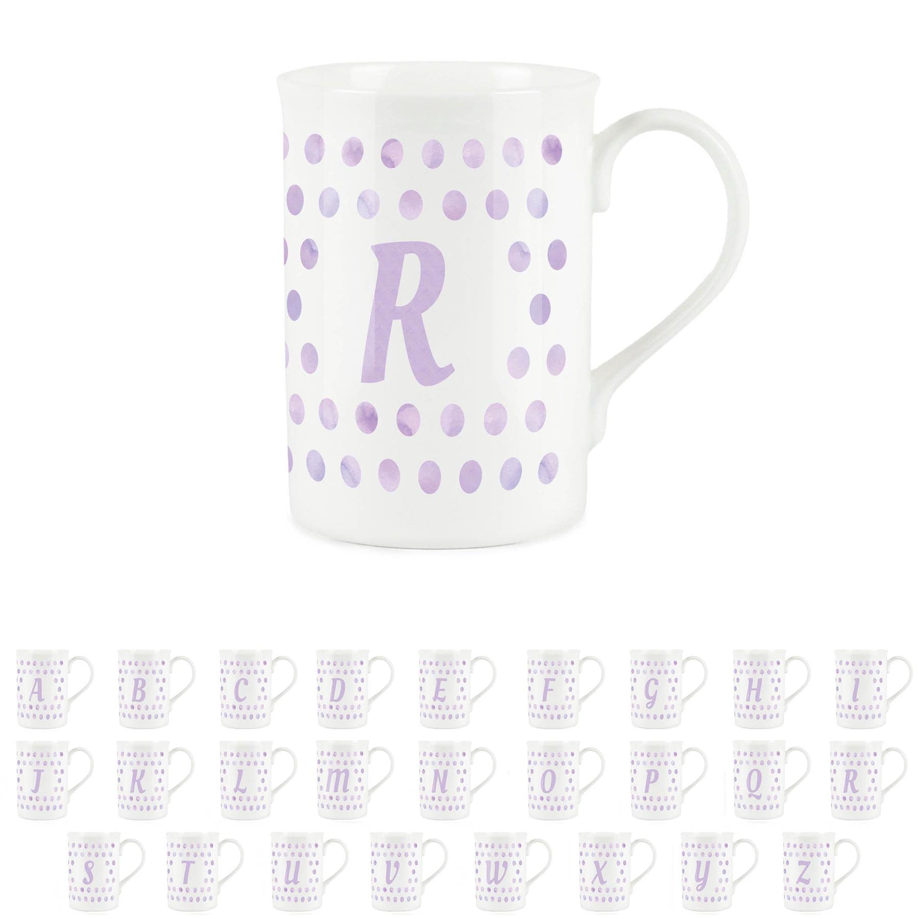 Purely Home Polka Dots Lilac Letter R Mug - Fine Bone China Alphabet Initials Gift/Present Mug