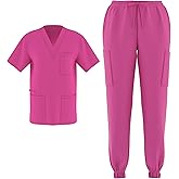 Zam Imports Unisex Men's Women's Joggers Scrubs Medical Nursing Stretch Flex V-Neck Jogger 2 Piece Scrub Set