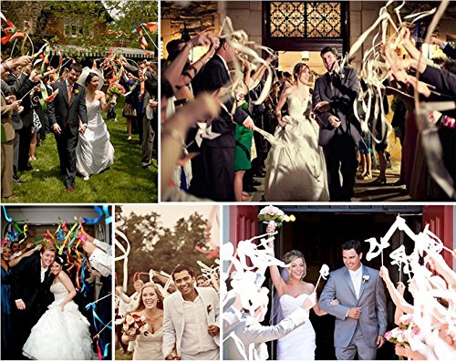 Hangnuo 30 Pack Ribbon Wands Wedding Streamers with Bells, Fairy Stick Wand Party Favors for Baby Shower Holiday Celebration, Double Purple