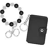 M-Plateau Wristlet Keychain With Wallet,Includ Beads Bracelets And Leather Credit Card Holder For Go Out Travel Essentials