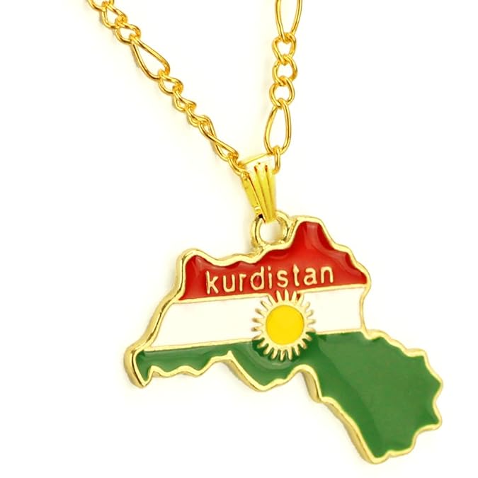 ttkp 4 Style Kurdistan Region Karte Anhänger Halsketten Kette 45 cm/60 cm, '18 Karat vergoldet National Flagge der kurdischen