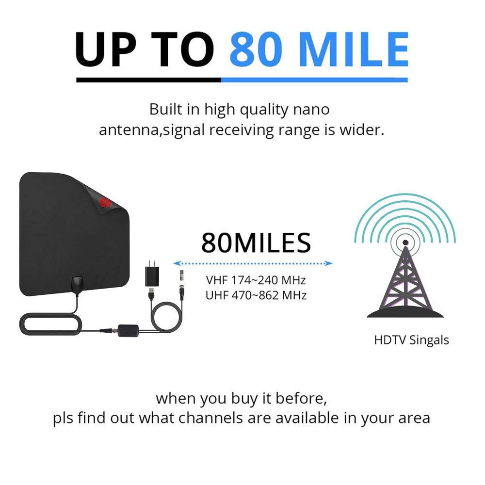 HD Digital TV Antenna 【2018 UPGRADED】 Amplified HD Digital TV Antenna with Long 60-80 Miles Range Support 4K 1080p & All Older TV\'s for Indoor with Powerful HD TV Amplifier Signal Booster - 16ft Cable