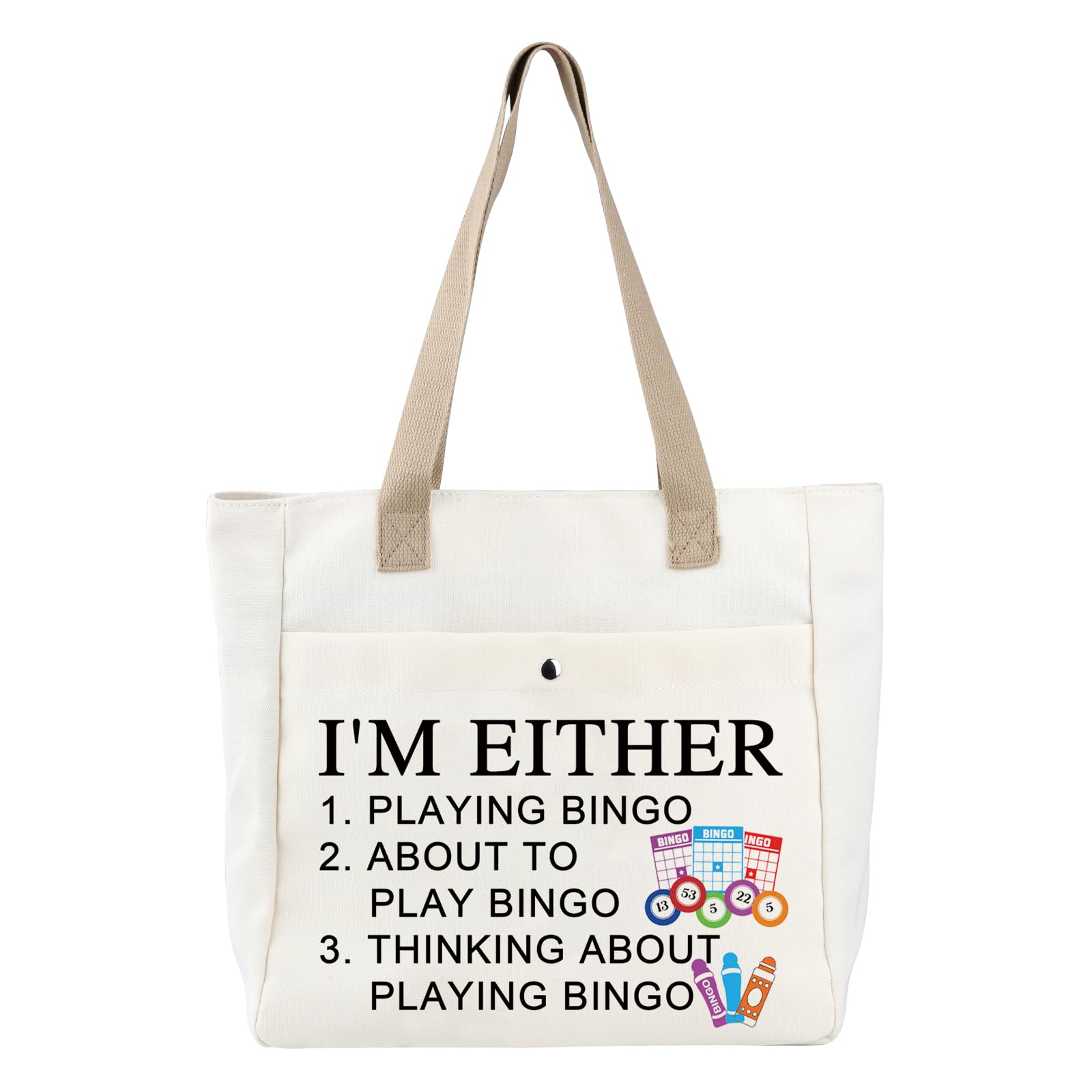 PLITI Bingo Tote Bag Bingo Lover Gift Bingo Player Gift Bingo Gambler Shoulder Bag Funny I'm Either Playing Bingo Quote Gift (I'm Either TBU)
