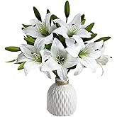 AntranStore 7 Pcs Artificial Lily Flowers Artificial Lilies Flowers for Home Wedding Bouquets Home Hotel Party Decor Graves Arrangement (White)