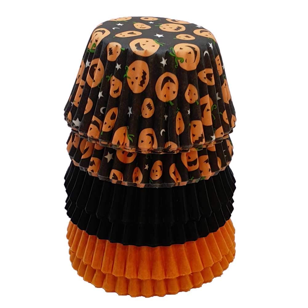 Scrumptious! - Halloween Mini Muffin Cases - Pumpkin, Orange and Black Cases - 150 Greaseproof Paper Spooky Mini Cupcake Cases - Ideal for Halloween and Autumn Themed Party Cakes, Bakes and Sweets