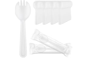 EUSOAR Plastic Sporks, 100pcs 4.5"x1.3" Disposable Sporks, Heavy Duty Heavyweight Plastic Cutlery Individually Wrapped Fork S
