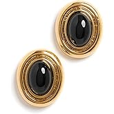 Prize Black & Gold Statement Earrings – Women’s Vintage-Inspired Gold-Plated Brass Earrings with Black Enamel, Lightweight Everyday Style for Pierced Ears